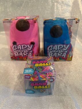 Capy Smoosh-a-Bara Squishy Toys In Pink and Blue (Set of 2) + Bouncy Band Ball